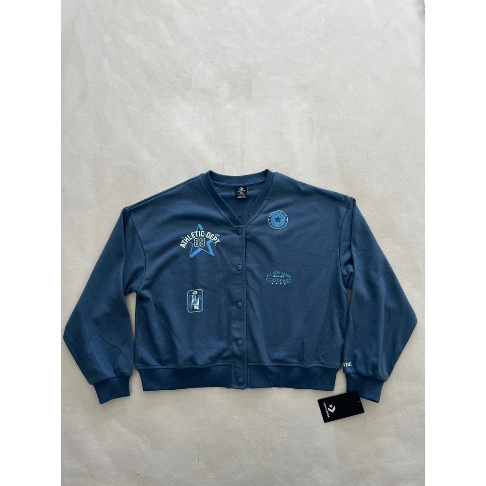 Converse Girls XL Slacker Blue Snap Front Varsity Cardigan Sweatshirt 4MH371-UFL